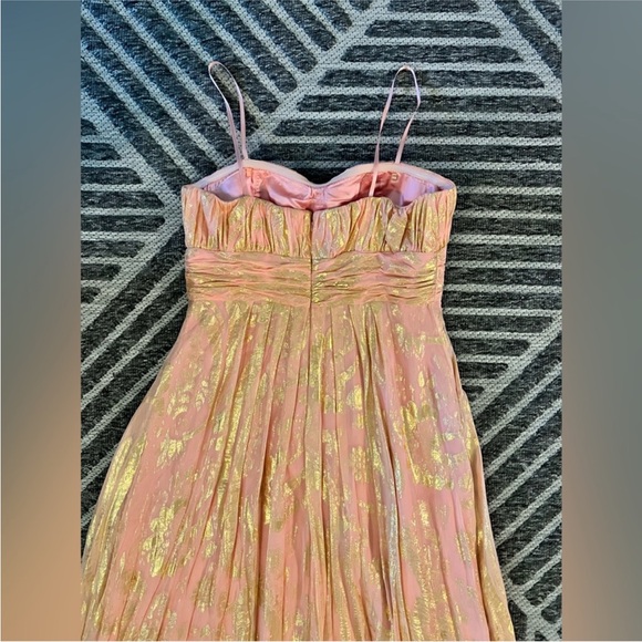 AIDAN MATTOX Sz 12 Silk Pink & Gold Strapless Dress - Picture 8 of 9